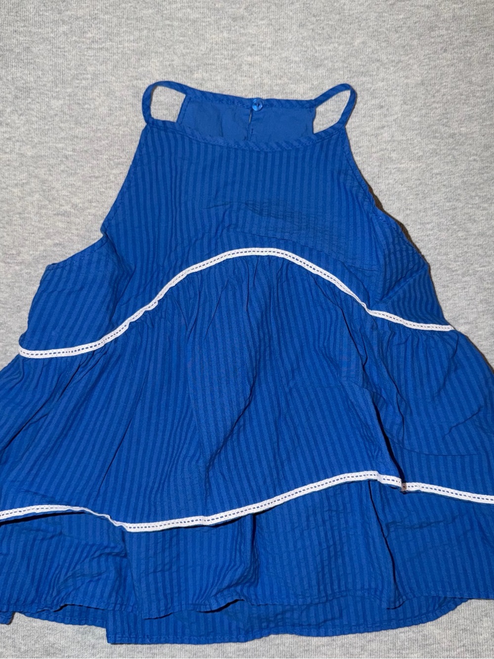 Zara Girls Blue Striped Tiered Tank Dress with White Trim